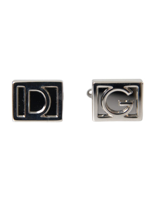 Dolce & Gabbana Versilberte Metall Messing DG Logo Pin Manschettenknöpfe