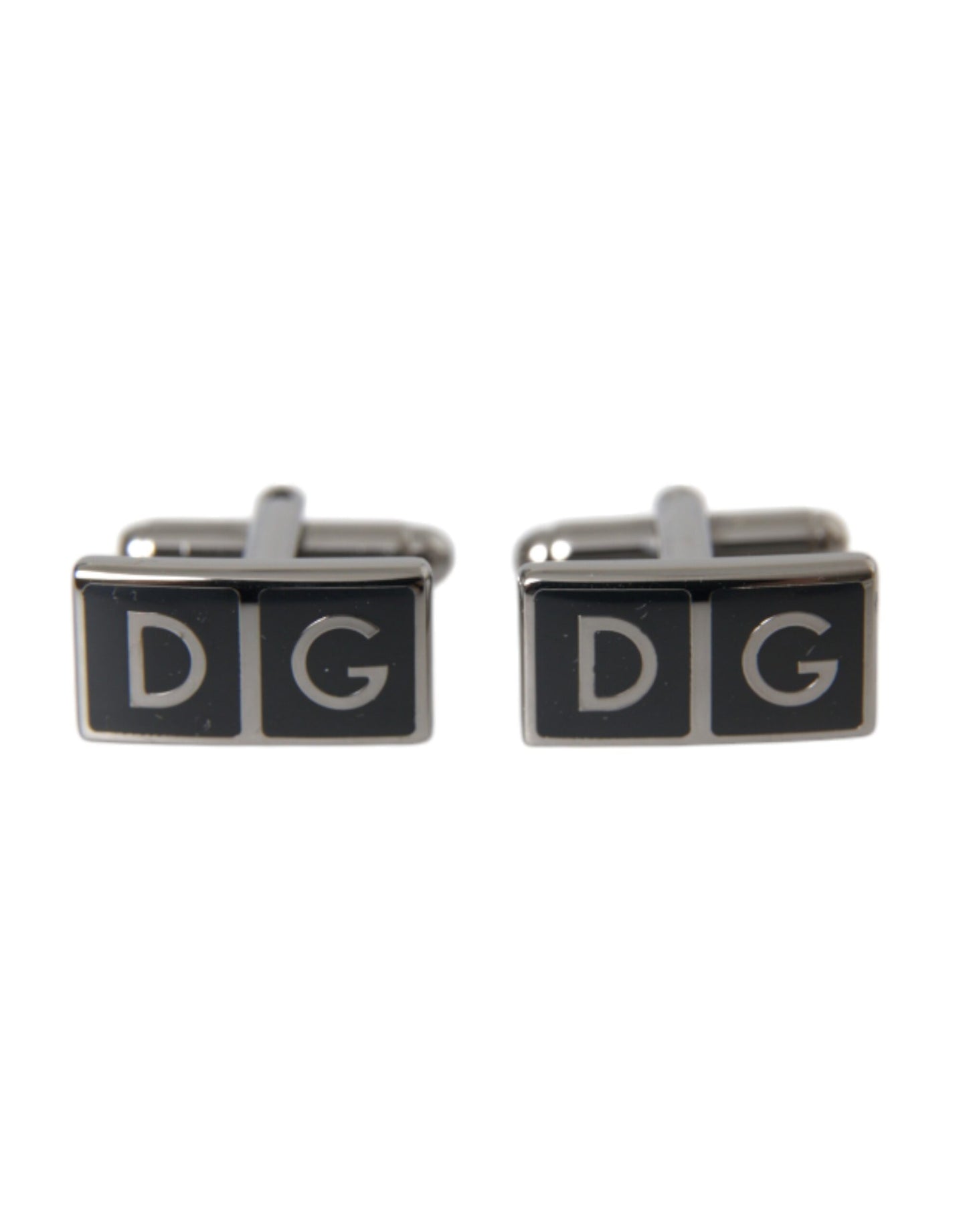 Dolce & Gabbana Versilberte Metall Messing DG Logo Pin Manschettenknöpfe