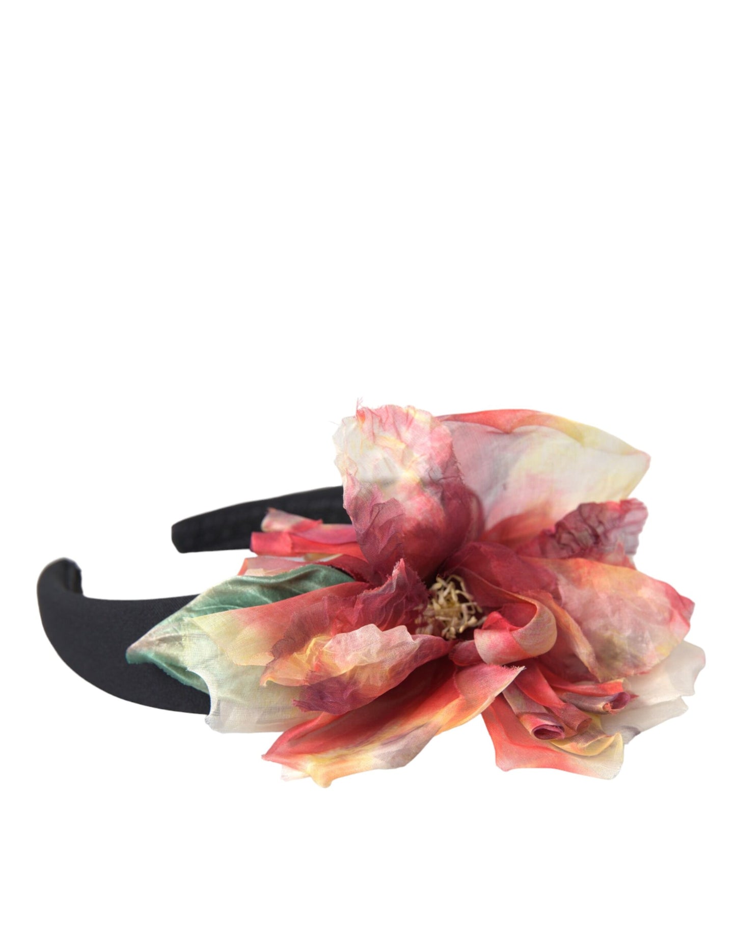 Dolce & Gabbana Rose Rosa Seide Floral Schwarz Tiara Frauen Haarband Diadem