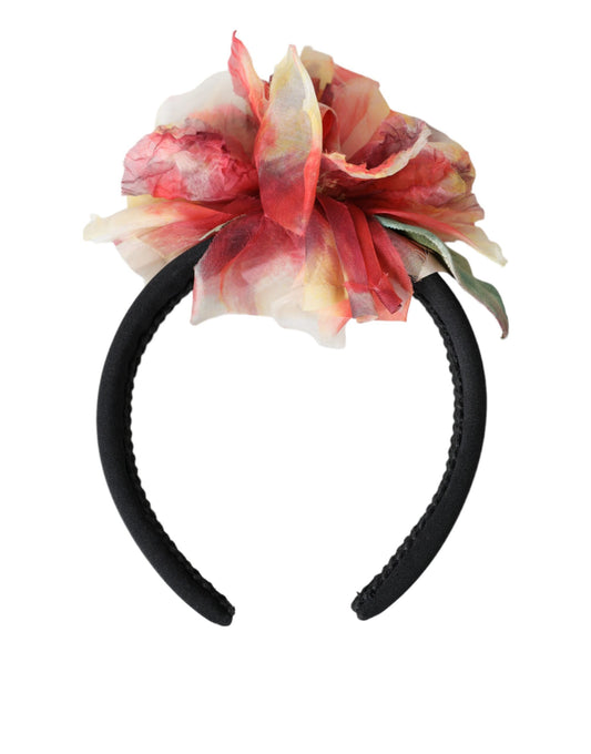 Dolce &amp; Gabbana Rose Pink Silk Floral Black Tiara Naisten hiuspanta Diadem