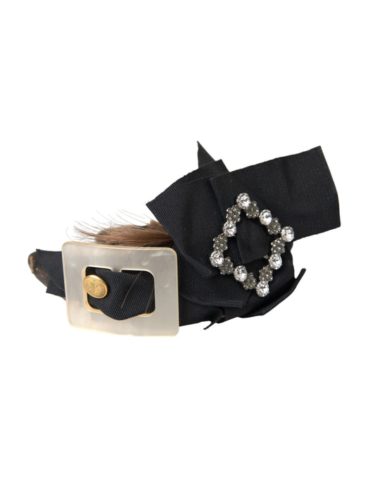 Dolce &amp; Gabbana Black Crystal Button Brown Hair Women Headband Tiara