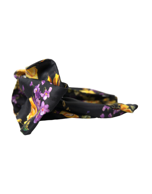 Dolce &amp; Gabbana Black Floral Applique Silk Women Headband Tiara