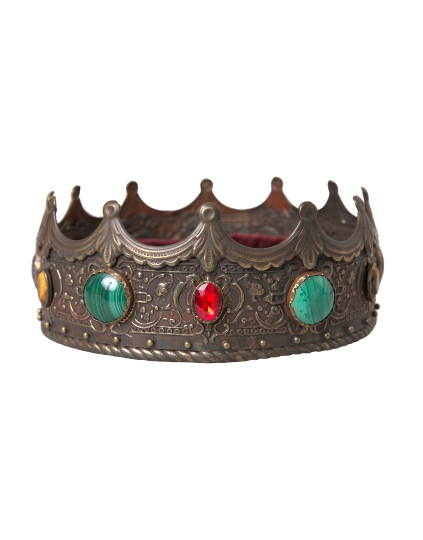 Dolce &amp; Gabbana Bronze Brass Multicolor Crystal Crown Tiara Hat