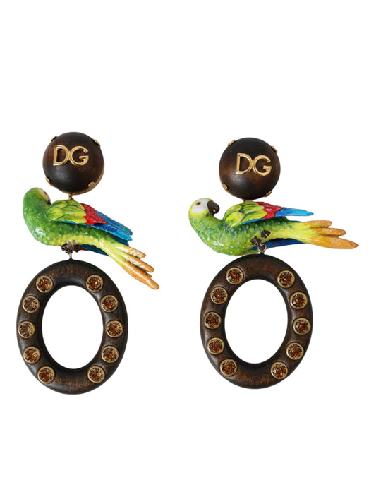 Dolce &amp; Gabbana moniväriset parrot-puiset messinkikristallikorvakorut