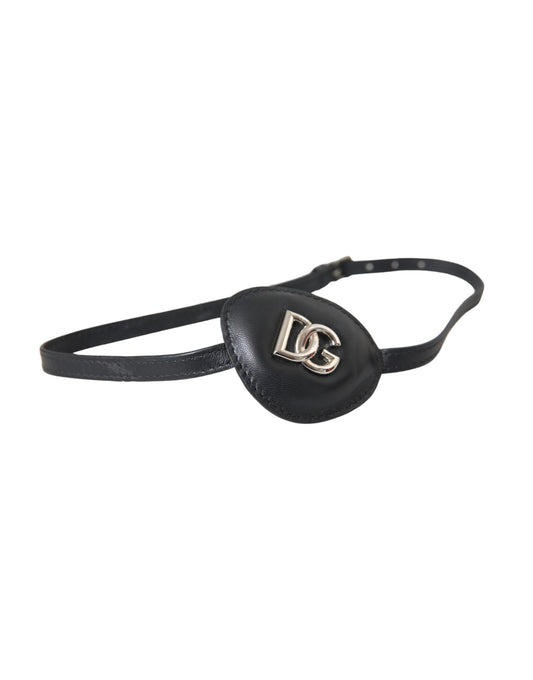 Dolce &amp; Gabbana Black Calfskin Metal DG Logo Eye Patch