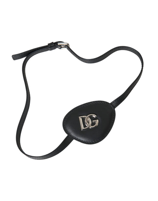 Dolce &amp; Gabbana Black Calfskin Metal DG Logo Eye Patch