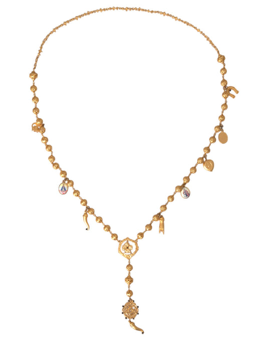 Dolce &amp; Gabbana Gold-Tone Chain Brass Pearl Statement Sicily Necklace