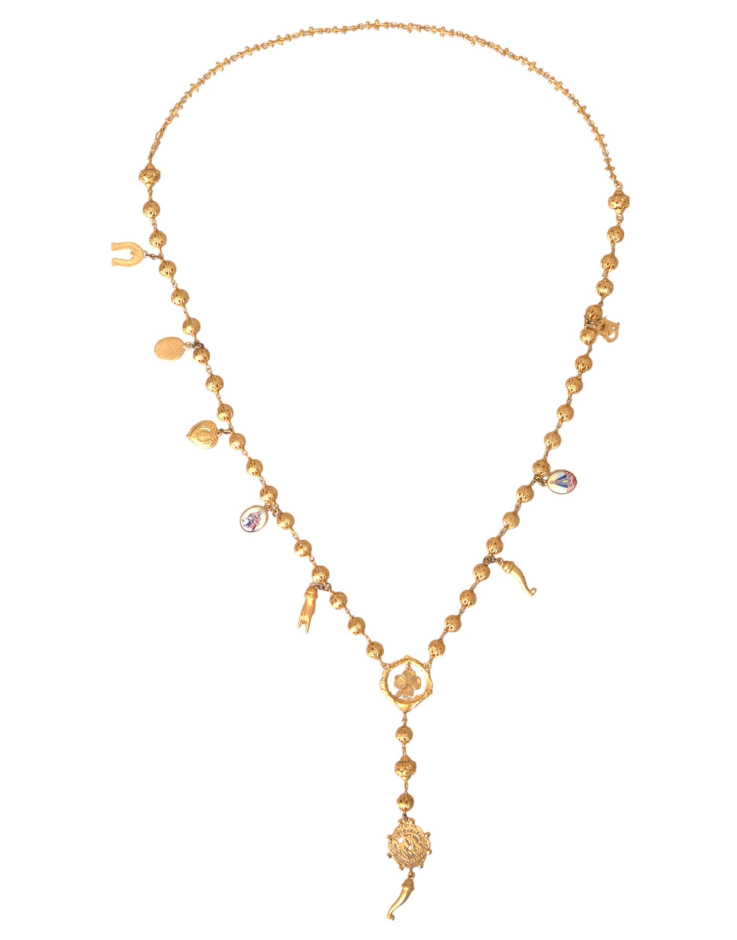 Dolce & Gabbana Goldfarbene Kette Messing Perlen Statement Sizilien Halskette