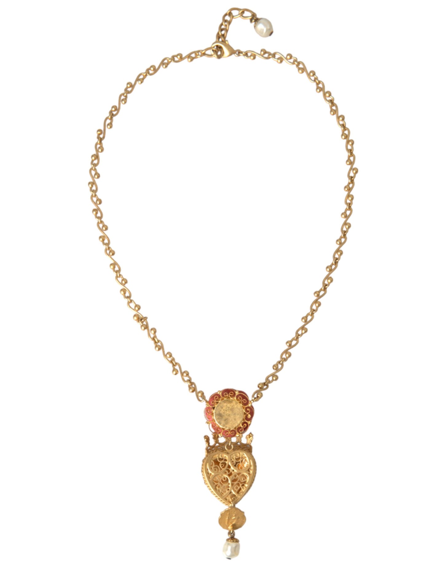 Dolce & Gabbana GoldmessingKette Heiliges Herz Rose Kristall Charme Halskette