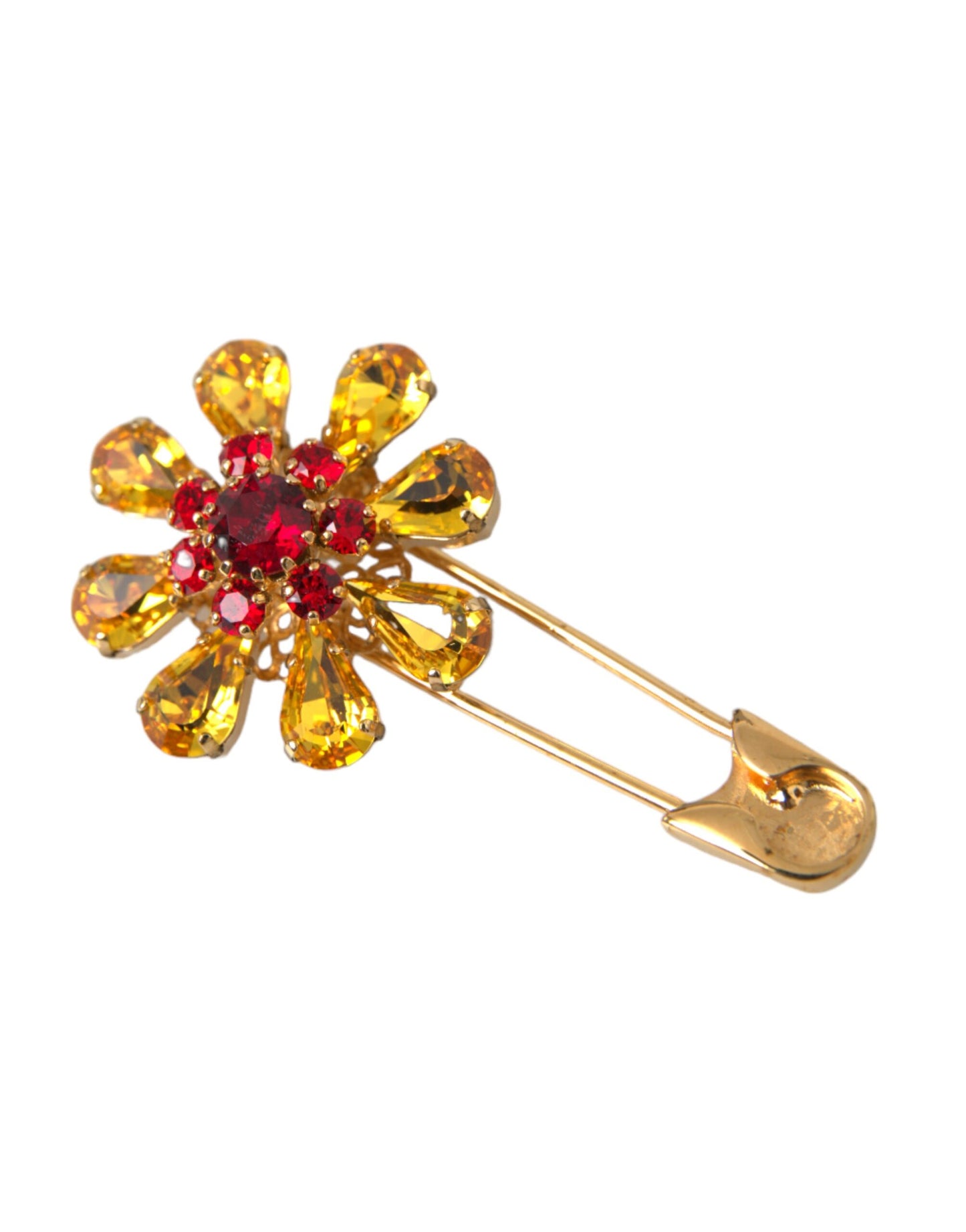 Dolce & Gabbana Gold Messing Floral Kristall Schmuck Brosche Pin