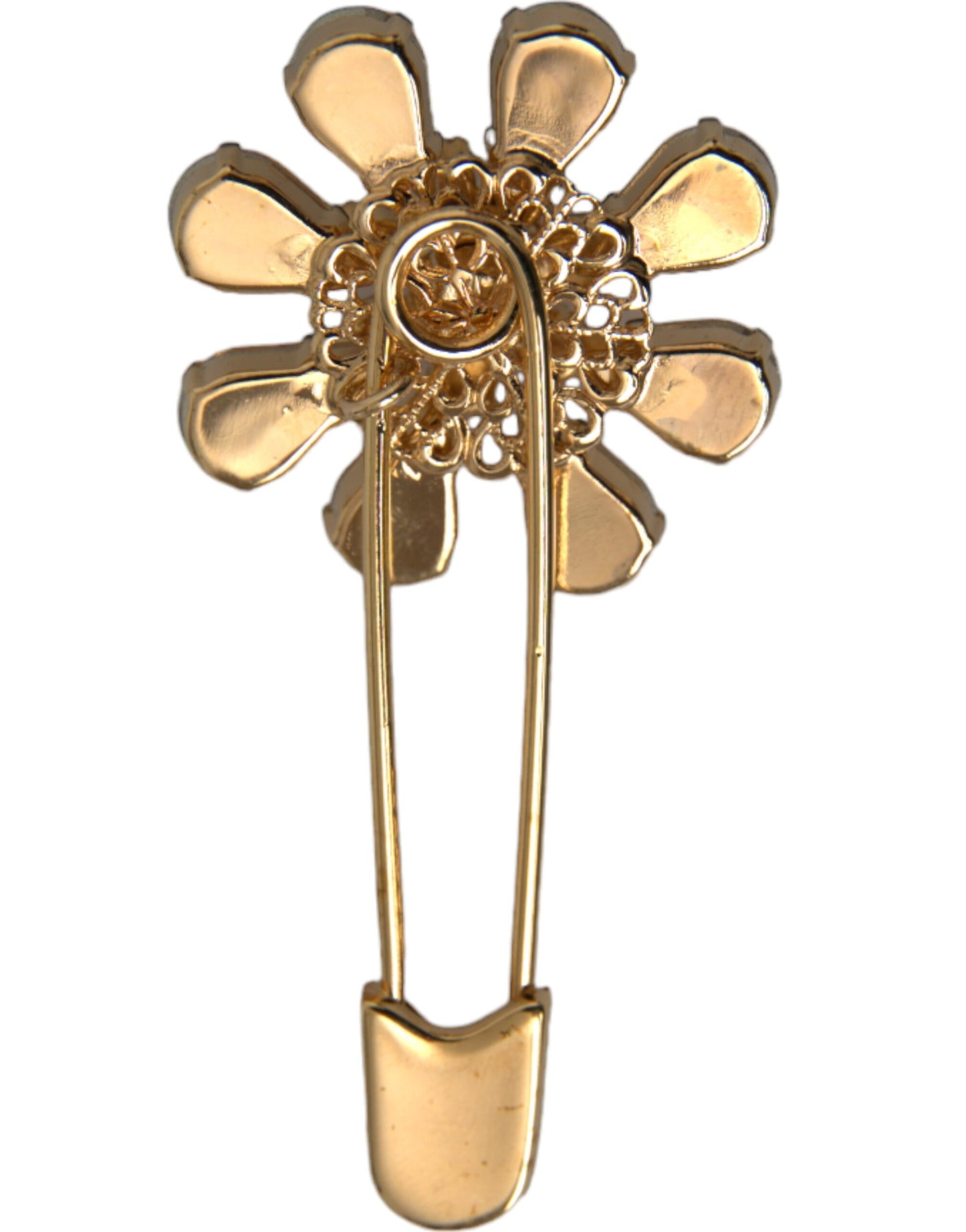 Dolce & Gabbana Gold Messing Floral Kristall Schmuck Brosche Pin