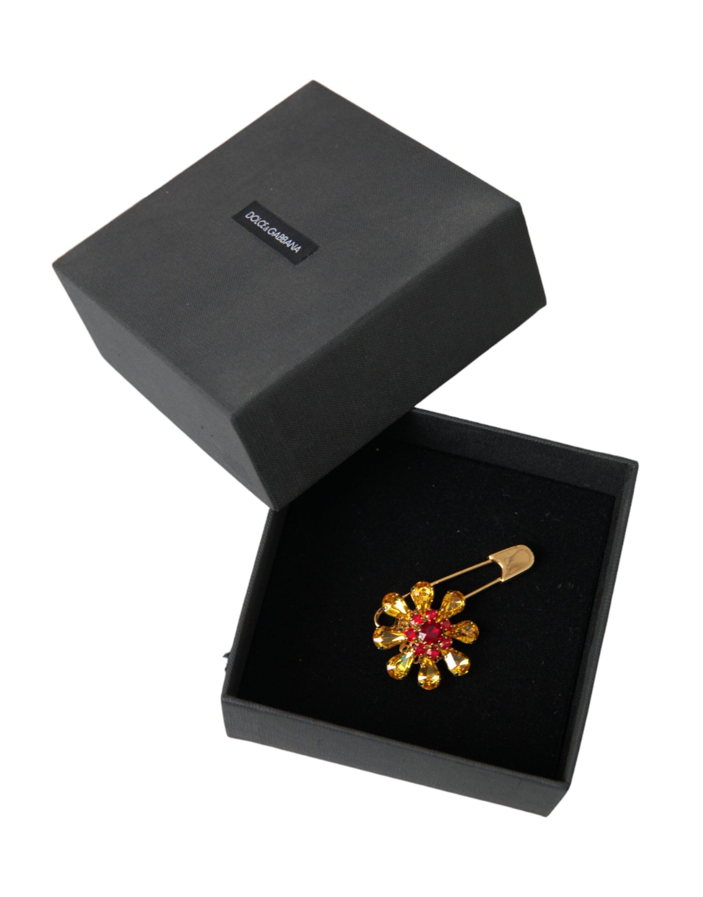 Dolce & Gabbana Gold Messing Floral Kristall Schmuck Brosche Pin