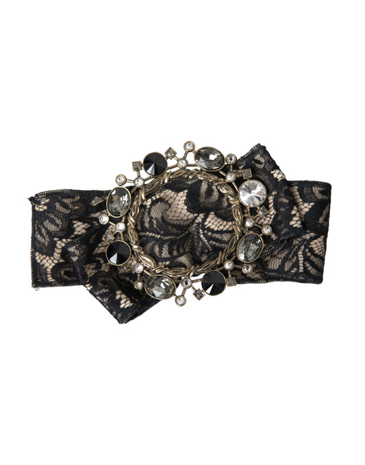 Dolce &amp; Gabbana Black Lace Crystal Handmade Brooch Hairpin