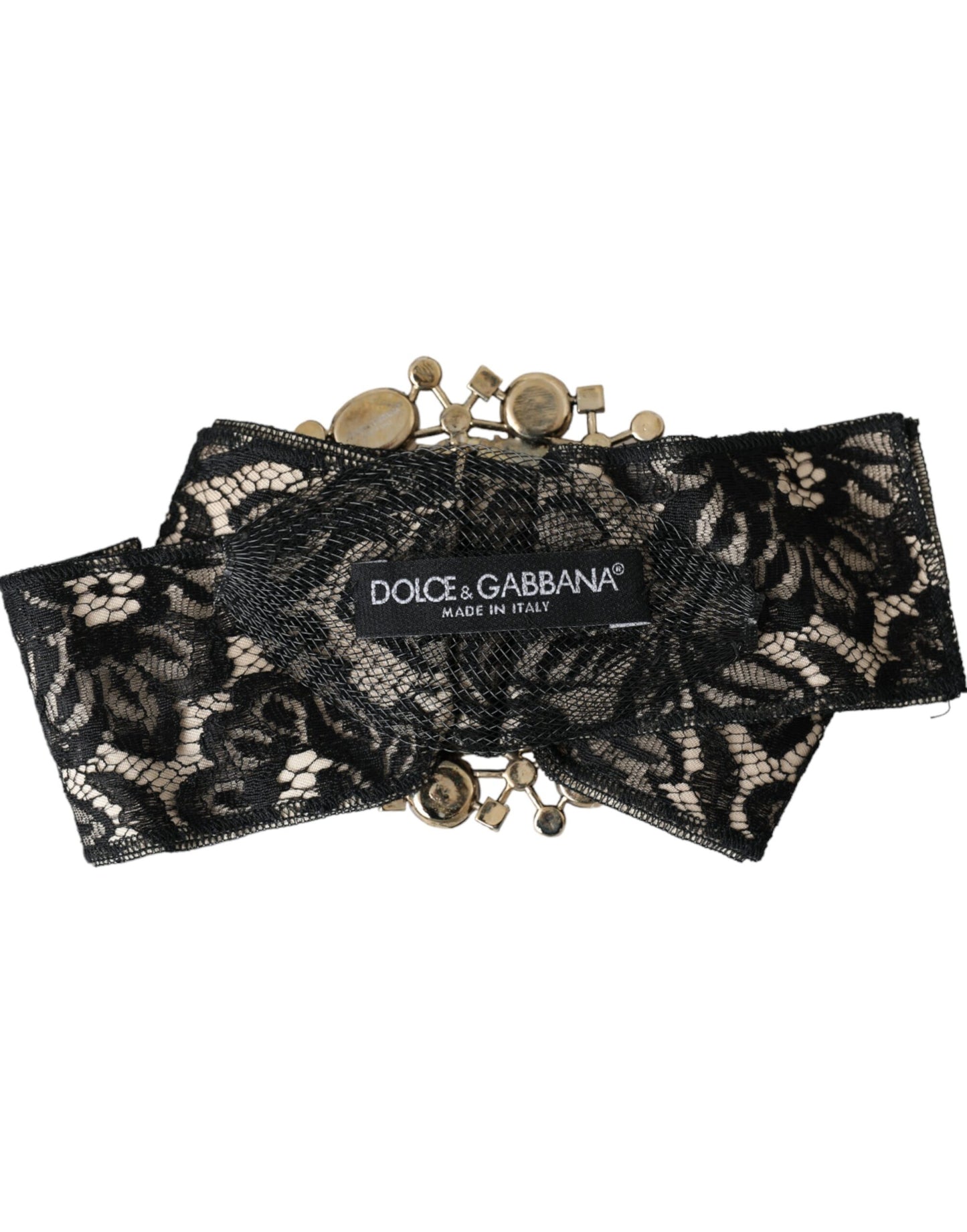 Dolce & Gabbana Schwarze Spitze Kristall Handgefertigte Brosche Haarnadel