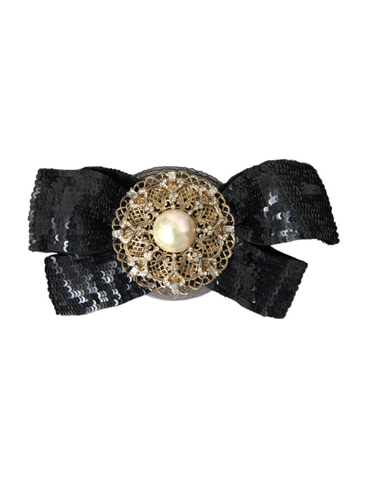 Dolce &amp; Gabbana Black Sequin Pearl Käsintehty rintaneula