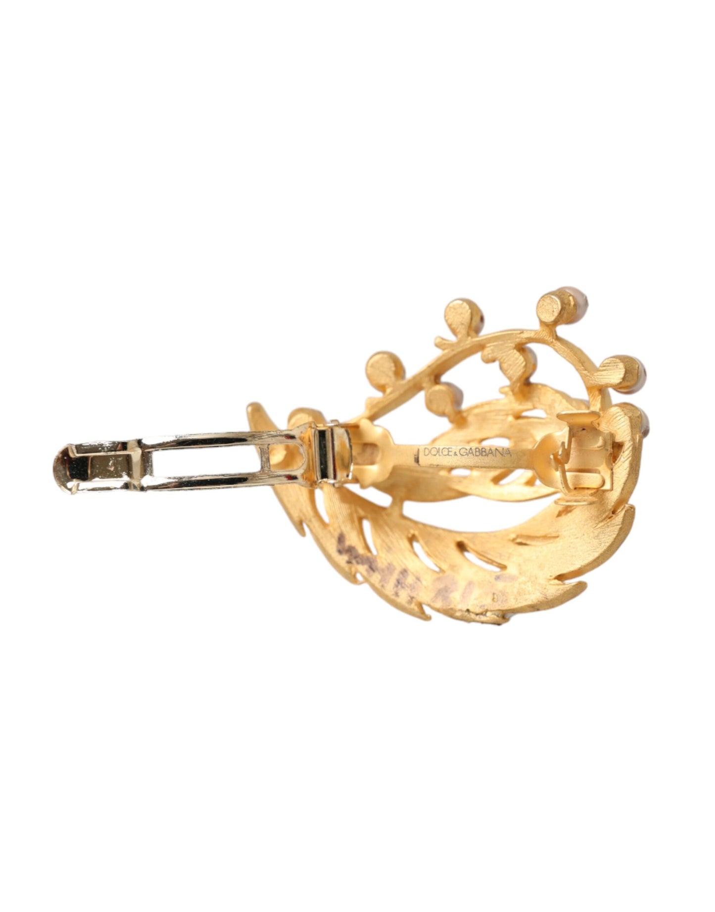 Dolce & Gabbana Gold Messing Blatt verschönert Schmuck Brosche Hair Pin