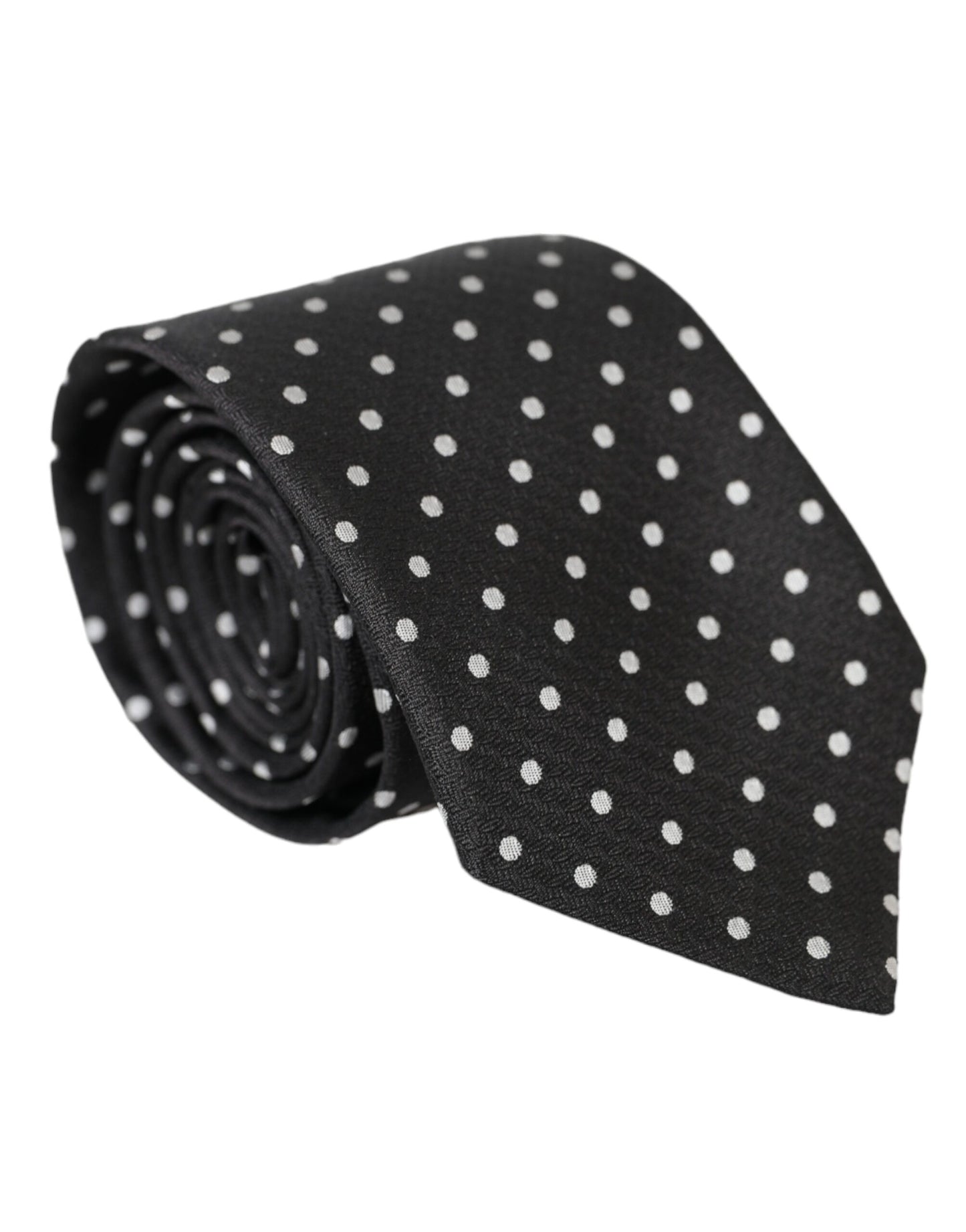 Dolce &amp; Gabbana Black White Polka Dots 100% Silk Tie Face Mask