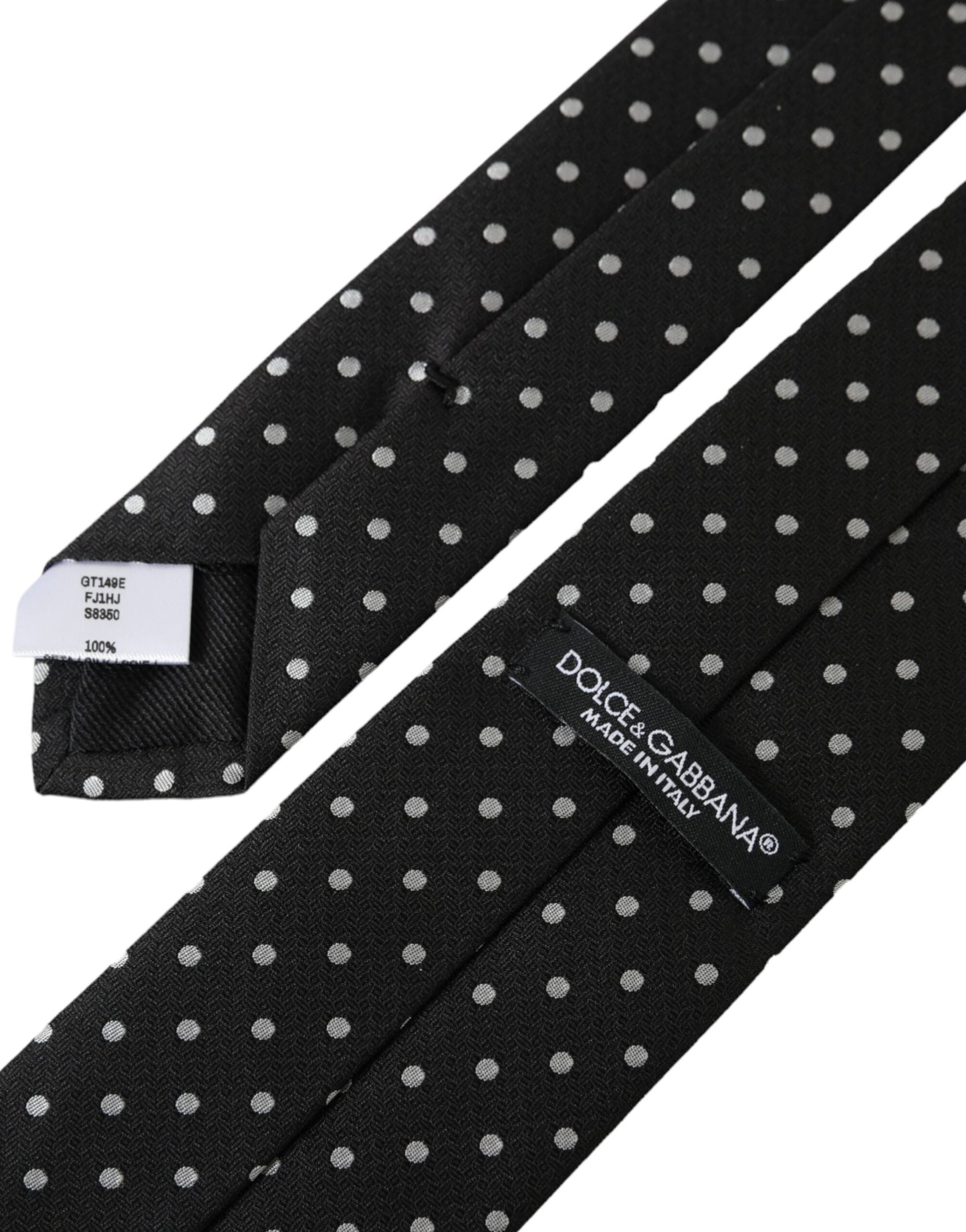 Dolce &amp; Gabbana Black White Polka Dots 100% Silk Tie Face Mask