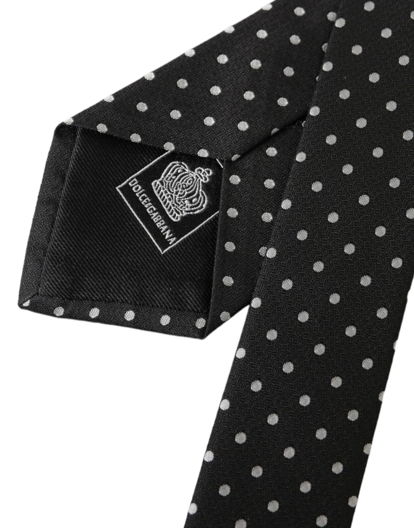 Dolce &amp; Gabbana Black White Polka Dots 100% Silk Tie Face Mask