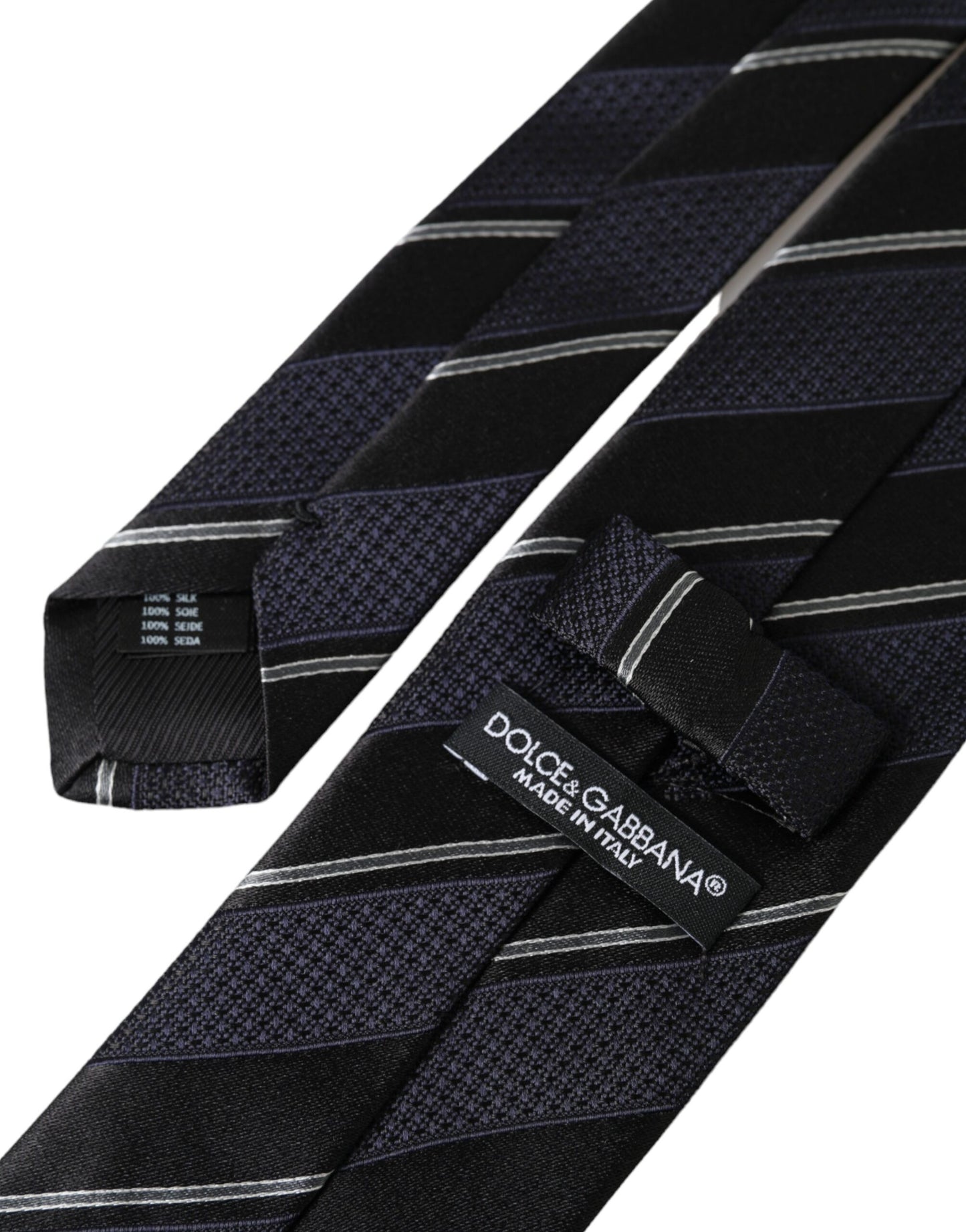 Dolce &amp; Gabbana Black and white striped silk tie adjustable