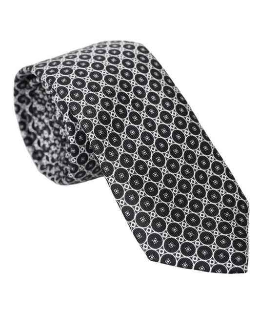 Dolce &amp; Gabbana Black and White Patterned Silk Tie for Men, Adjustable