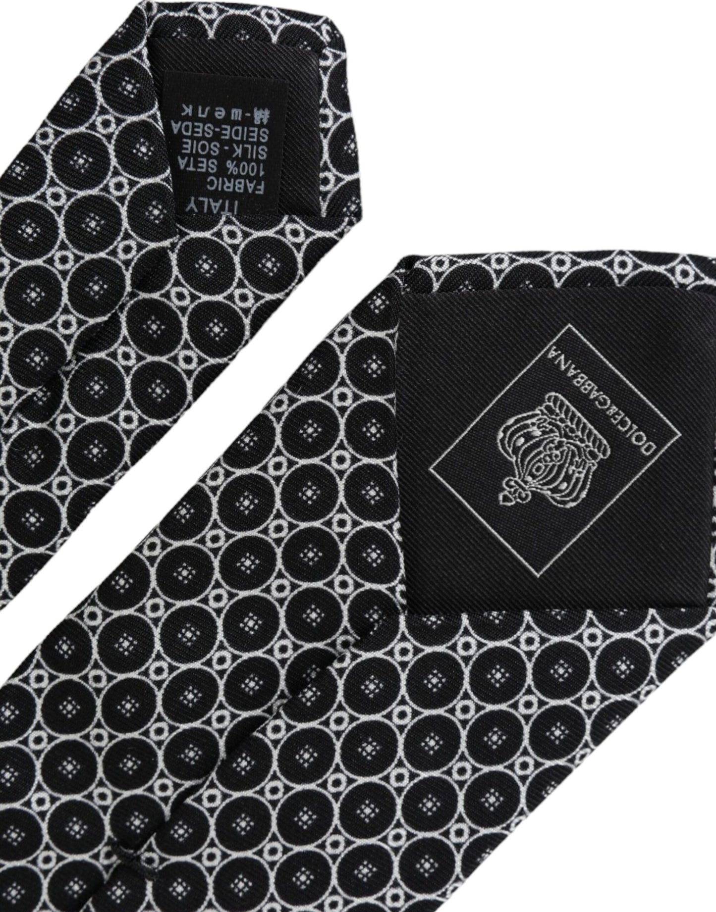 Dolce &amp; Gabbana Black and White Patterned Silk Tie for Men, Adjustable