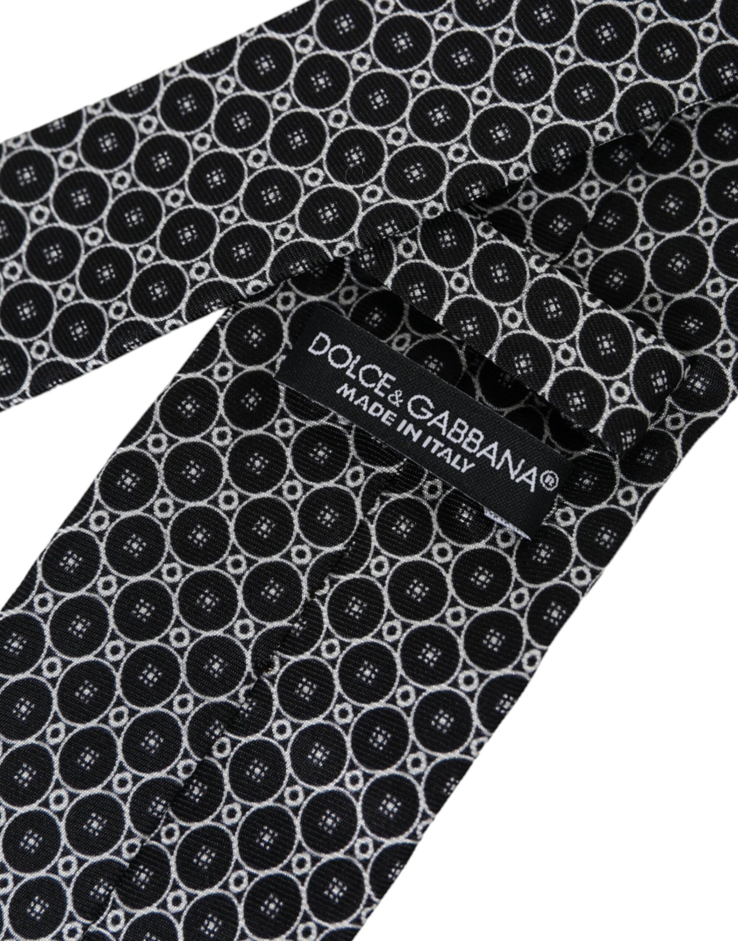 Dolce &amp; Gabbana Black and White Patterned Silk Tie for Men, Adjustable