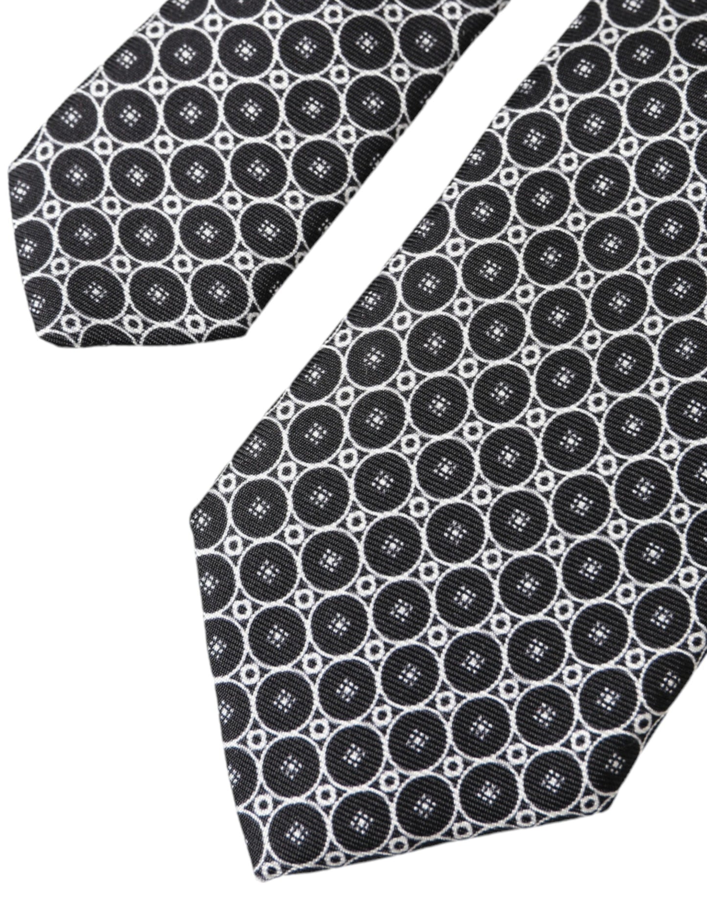 Dolce &amp; Gabbana Black and White Patterned Silk Tie for Men, Adjustable