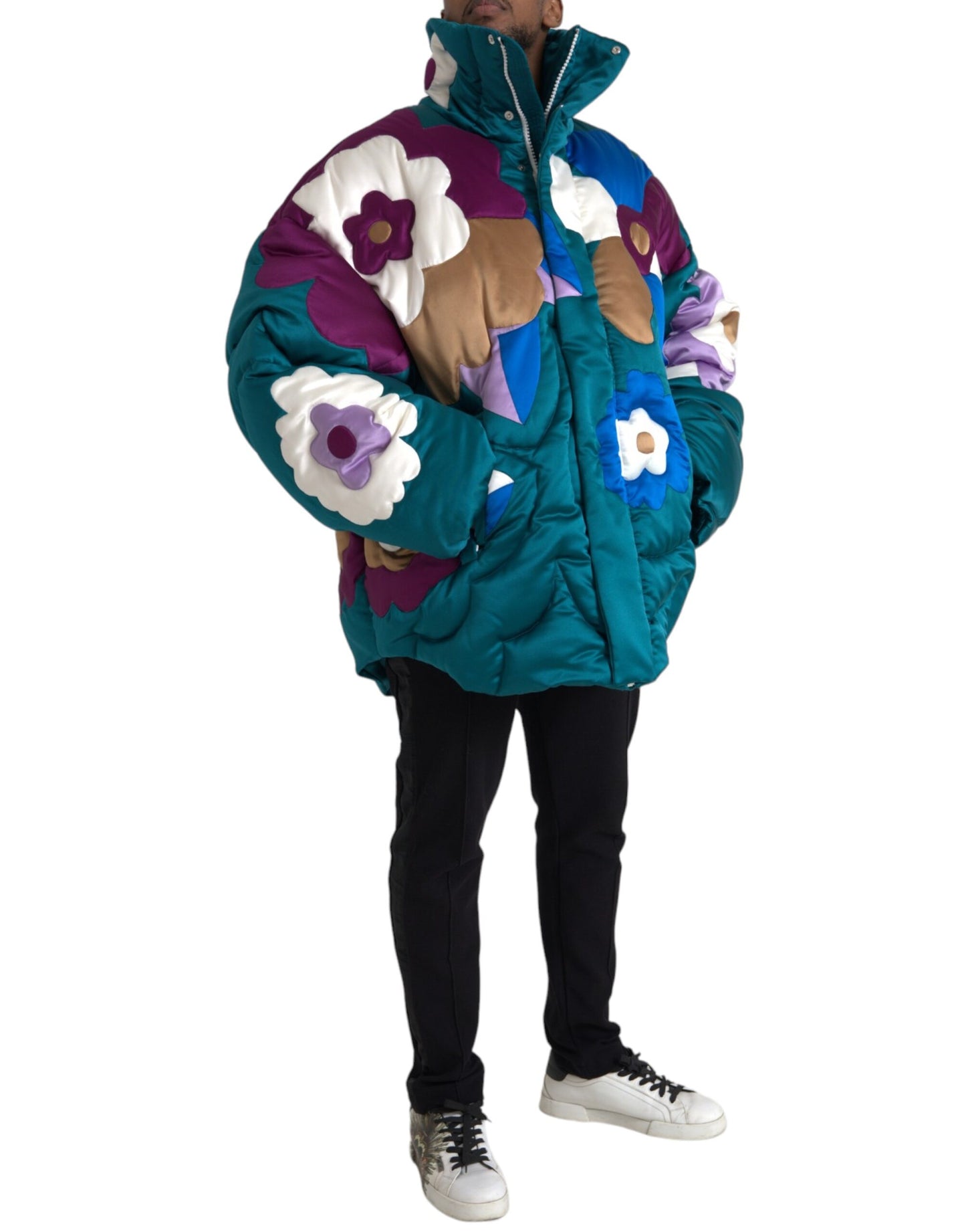 Dolce &amp; Gabbana Multicolor Floral Windbreaker Puffer Jacket