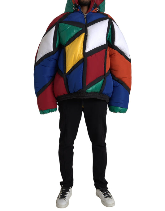 Dolce &amp; Gabbana Multicolor Quilted Hooded Puffer Jacket