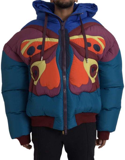 Dolce &amp; Gabbana Multicolor Butterfly Hooded Puffer Jacket