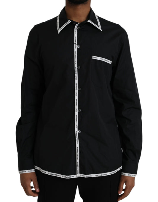 Dolce &amp; Gabbana Black long-sleeved cotton casual shirt with collar