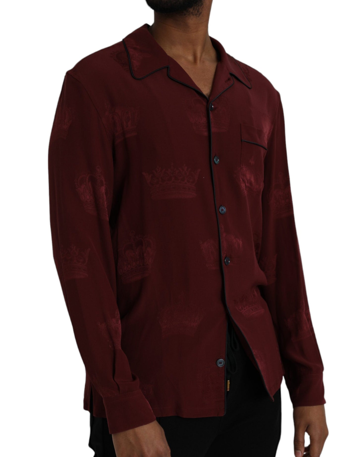 Dolce &amp; Gabbana Maroon Crown Print silkki pitkähihainen jacquard-paita