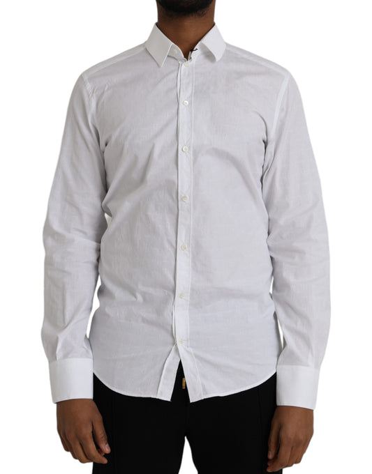 Dolce &amp; Gabbana White Long Sleeve Cotton Shirt GOLD