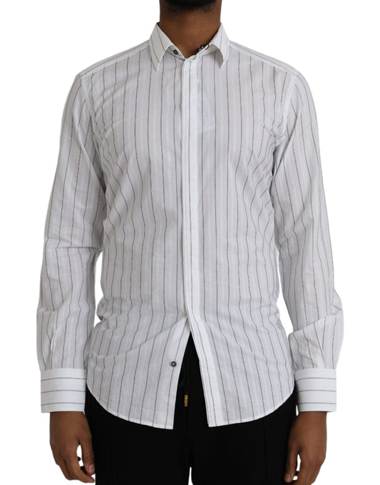 Dolce &amp; Gabbana Black and White Striped Formal Dress GOLD Shirt