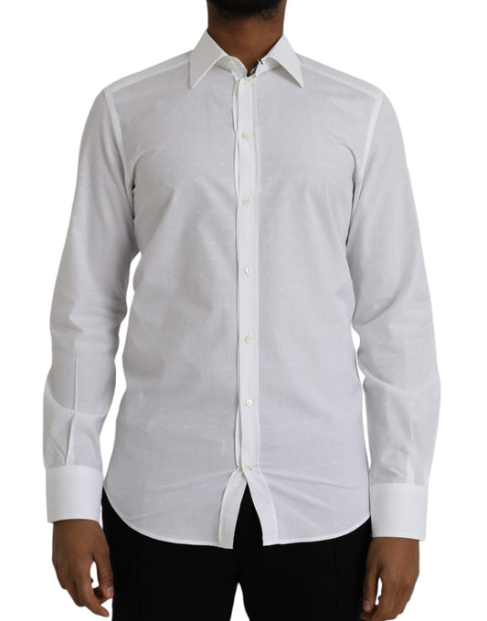 Dolce &amp; Gabbana White Logo Cotton Men Dress GOLD Shirt