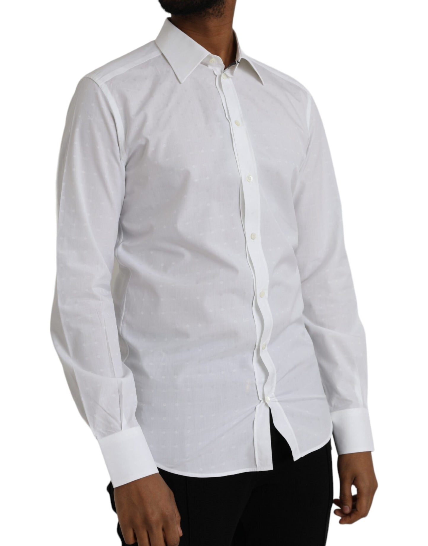 Dolce &amp; Gabbana White Logo Cotton Men Dress GOLD Shirt