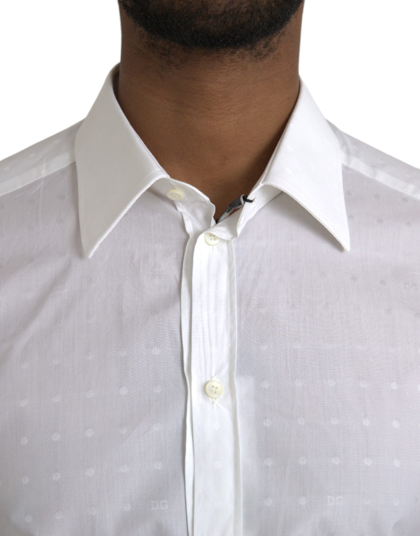 Dolce &amp; Gabbana White Logo Cotton Men Dress GOLD Shirt