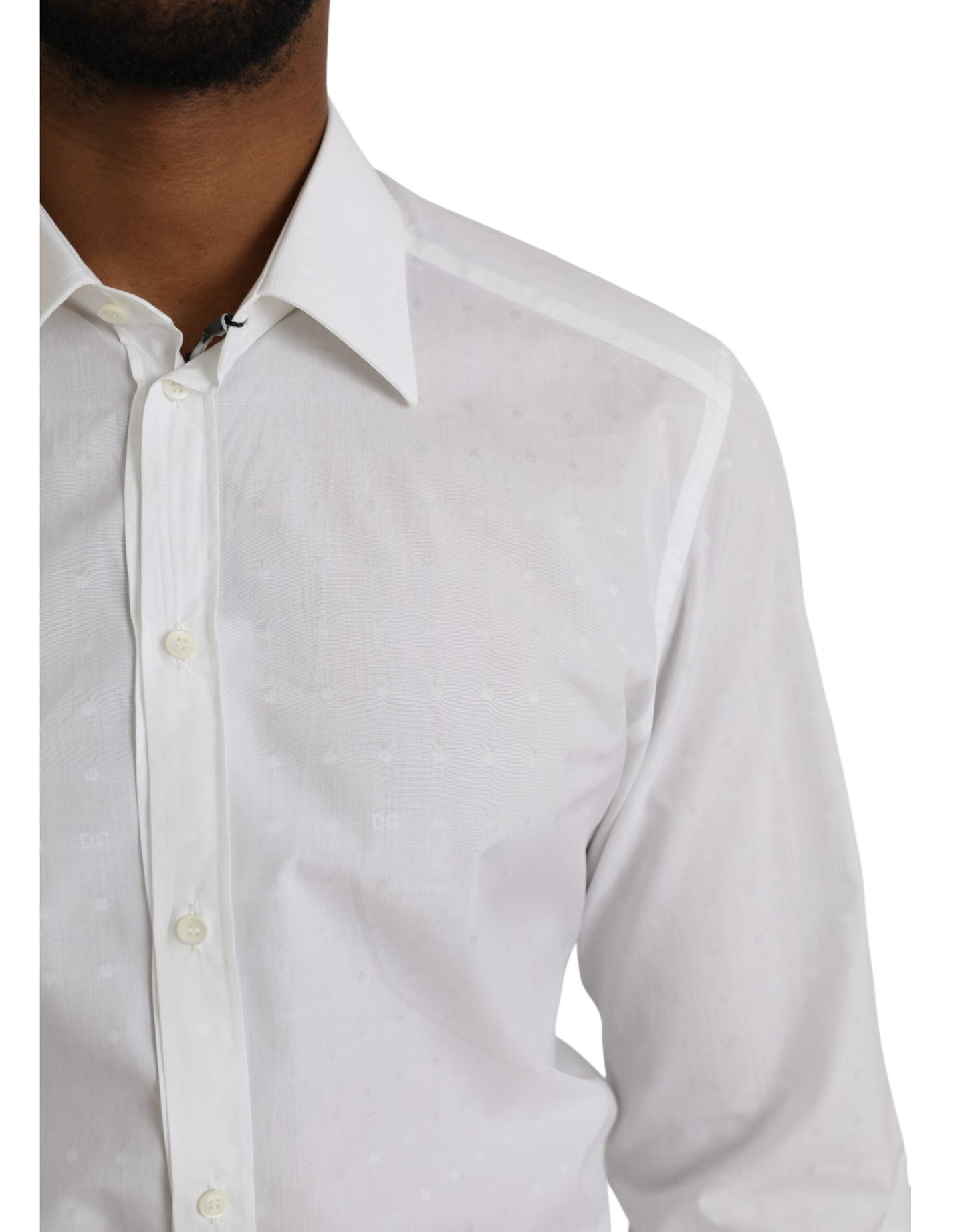 Dolce &amp; Gabbana White Logo Cotton Men Dress GOLD Shirt