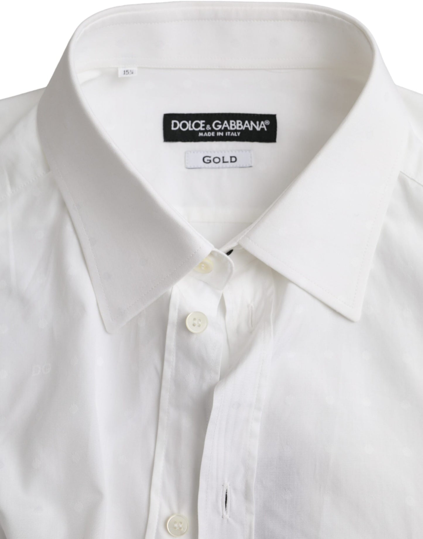 Dolce &amp; Gabbana White Logo Cotton Men Dress GOLD Shirt