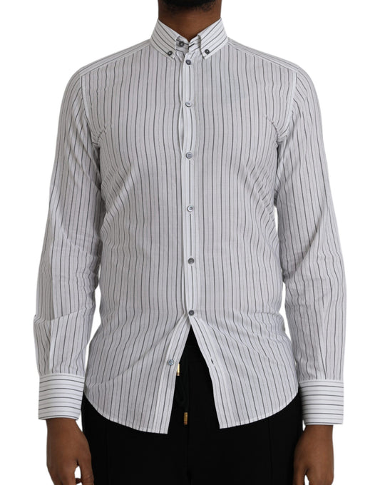 Dolce &amp; Gabbana Black and White Striped Formal Dress GOLD Shirt