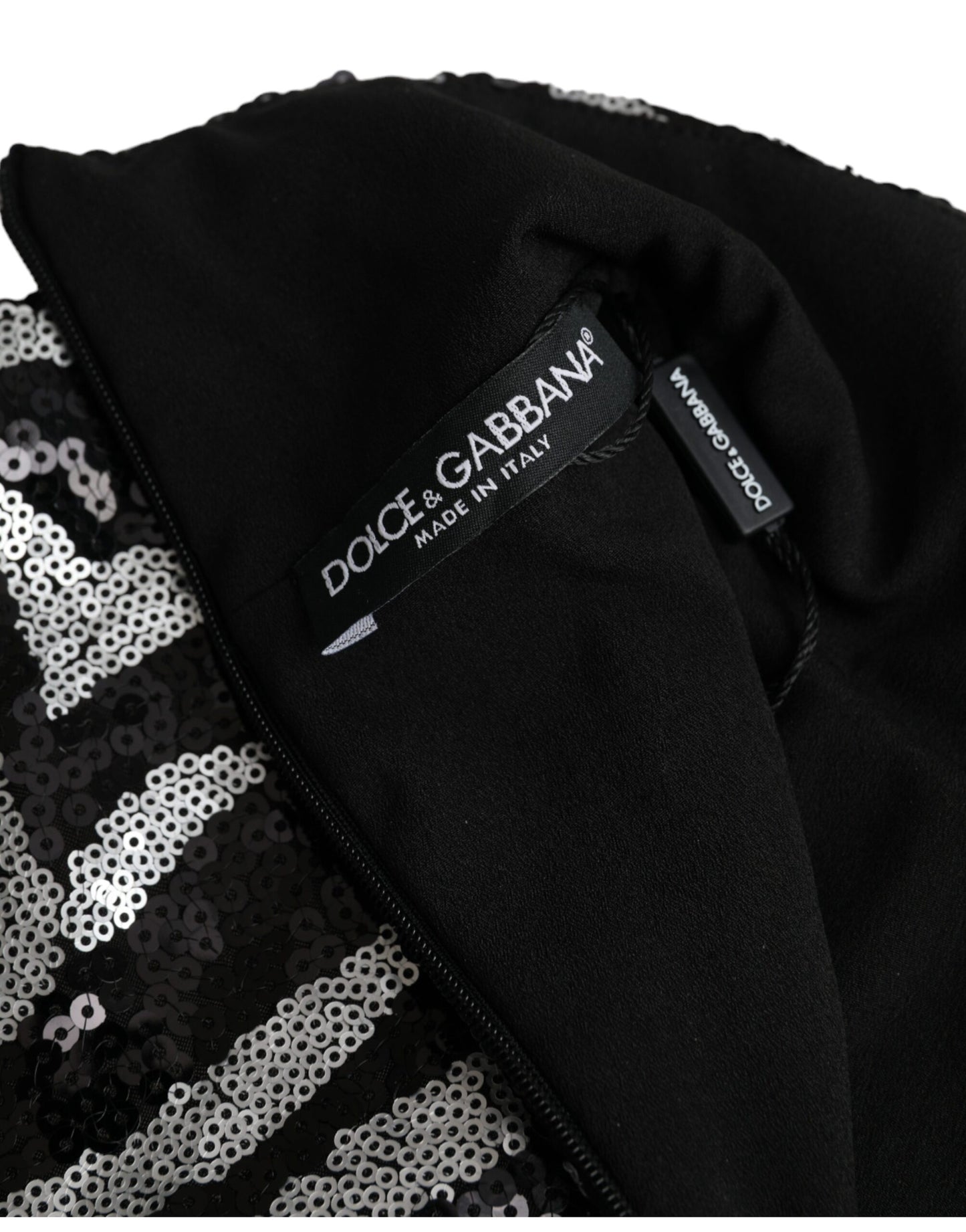 Dolce & Gabbana Schwarz-silberner Polyester-Pulli mit Pailletten