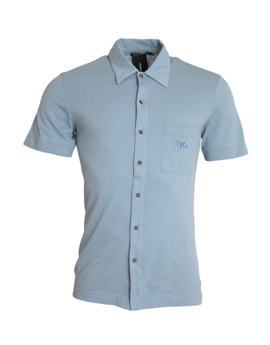 Dolce &amp; Gabbana Light Blue Cotton Logo Polo T-Shirt with Collar