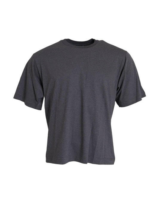 Dolce &amp; Gabbana Grey Cotton T-Shirt with Round Neck and Short Sleeves