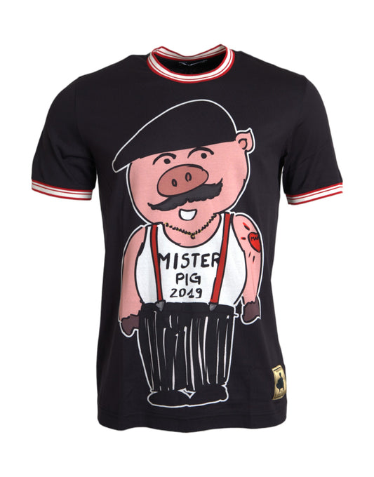 Dolce &amp; Gabbana Black Cotton T-Shirt 2019 Year of the Pig