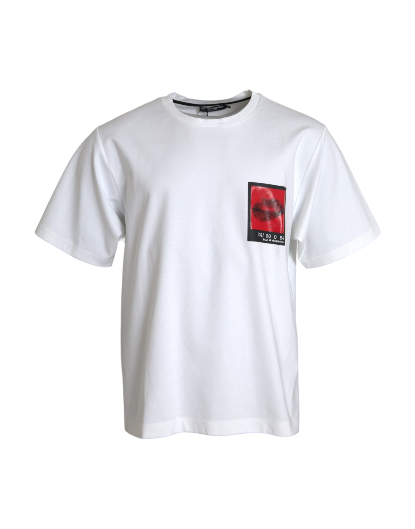 Dolce &amp; Gabbana White Cotton T-Shirt with Red Lips for Men