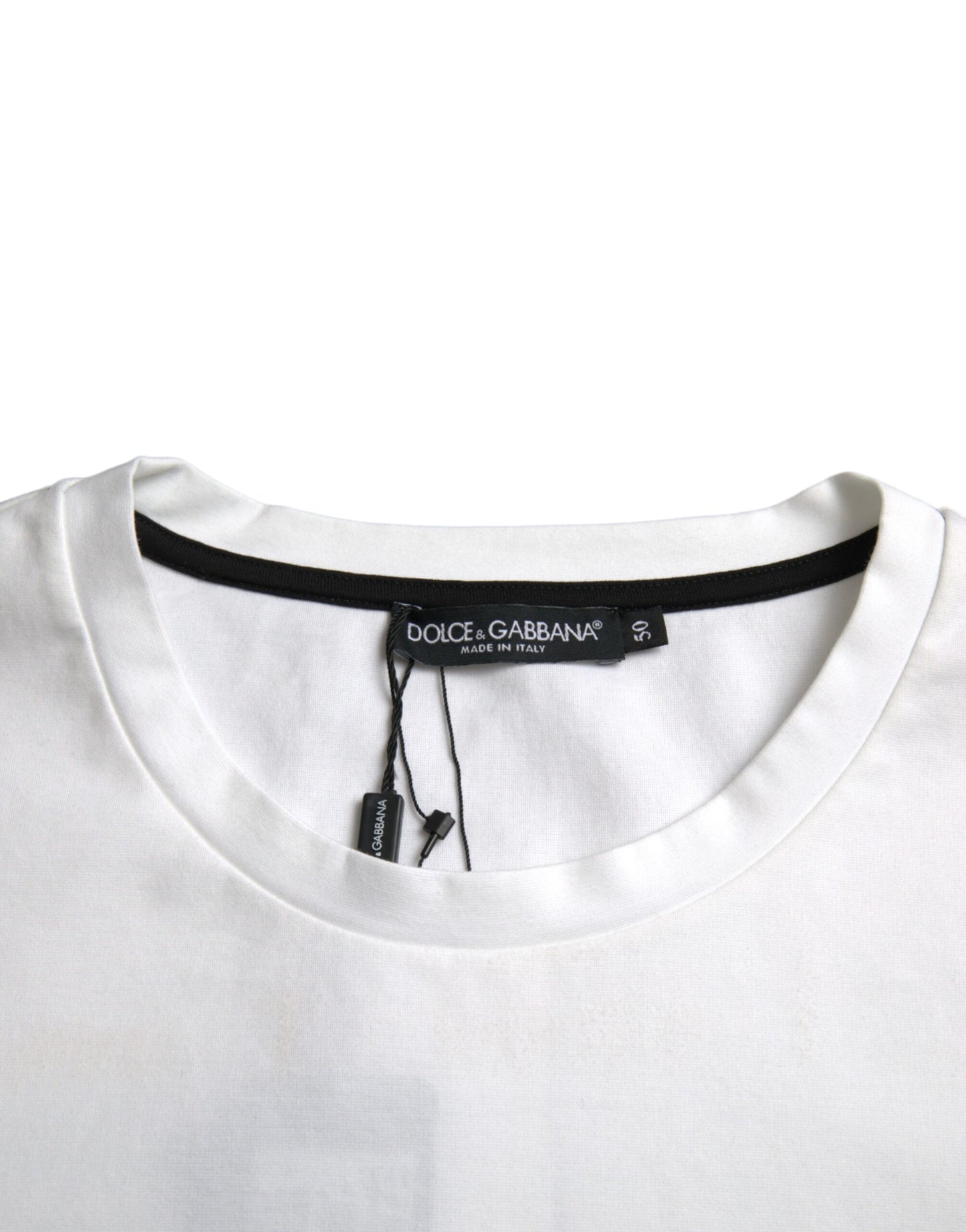 Dolce &amp; Gabbana White Cotton T-Shirt with Red Lips for Men