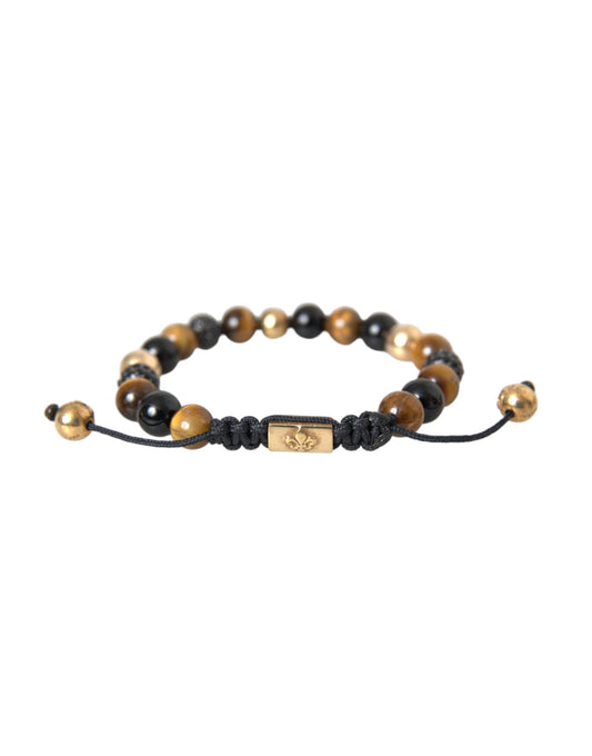 Nialaya CZ Ball Tiger Eye Stone Copper Beads Men Bracelet