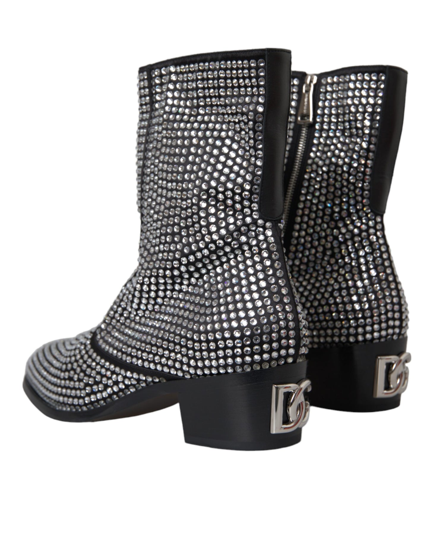 Dolce & Gabbana Schwarz Strass Kristall Chelsea Stiefel Schuhe