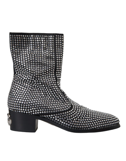 Dolce & Gabbana Schwarz Strass Kristall Chelsea Stiefel Schuhe